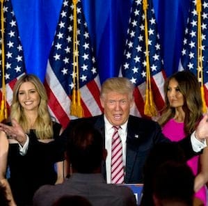 Republican presidential candidate Donald Trump is joined by his wife Melania, daughter Ivanka and son-in-law Jared Kushner as he speaks during a news conference at the Trump National Golf Club Westchester, Tuesday, June 7, 2016, in Briarcliff Manor, N.Y. (AP Photo/Mary Altaffer)