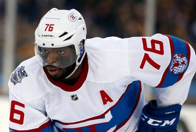 Montreal Canadiens' P.K. Subban watches the action during the second period of the NHL Winter Classic hockey game against the Boston Bruins at Gillette Stadium in Foxborough, Mass. on January 1, 2016. (Michael Dwyer/AP/CP)