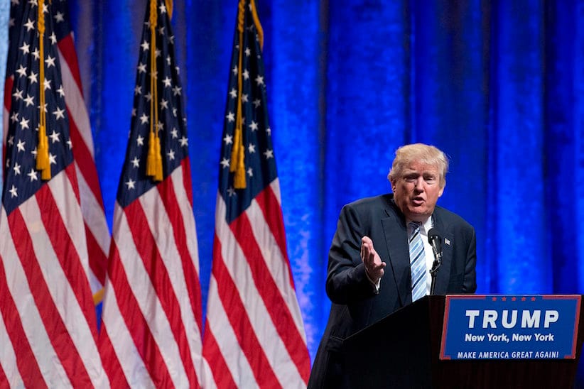Republican presidential candidate Donald Trump speaks during a campaign event to announce Gov. Mike Pence, R-Ind., as his vice presidential running mate on, Saturday, July 16, 2016, in New York. (AP Photo/Mary Altaffer)
