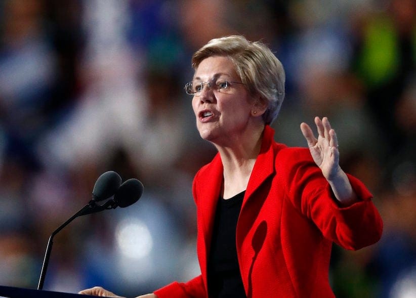 Sen. Elizabeth Warren, D-Mass. speaks during the first day of the Democratic National Convention in Philadelphia , Monday, July 25, 2016. (AP Photo/Paul Sancya)