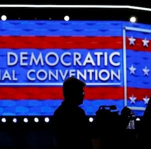 A member of the media shoots video during setup before the 2016 Democratic Convention, Sunday, July 24, 2016, in Philadelphia. (AP Photo/John Locher)