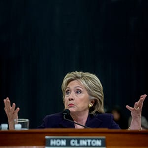 Hillary Clinton, former U.S. secretary of state and 2016 Democratic presidential candidate, speaks during a House Select Committee on Benghazi hearing in Washington, D.C., U.S., on Thursday, Oct. 22, 2015. (Andrew Harrer/Bloomberg/Getty Images)