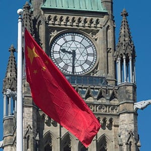 The Chinese flag flies on Parliament Hill as Chinese Foreign Minister Wang Yi meets on Parliament Hill in Ottawa, Wednesday June 1, 2016. (Adrian Wyld/CP)