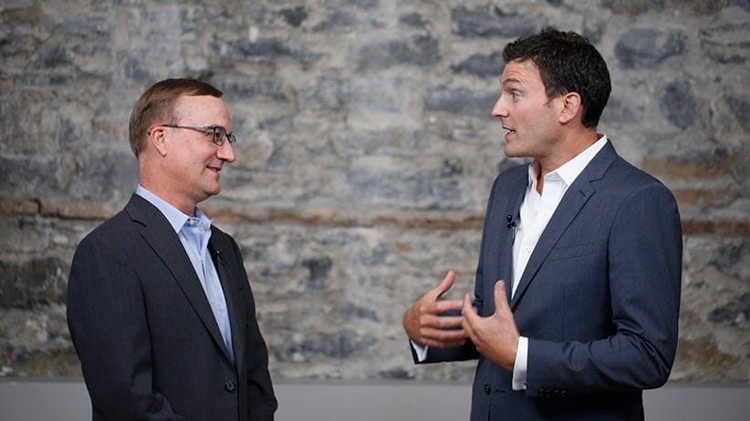 Evan Solomon and John Geddes talk politics at Third Floor York in Ottawa August 18, 2016. Photograph by Blair Gable