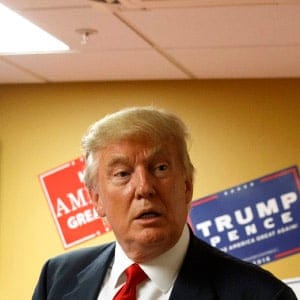 Republican presidential candidate Donald Trump visits a call center before the start of a rally in Asheville, N.C. (Evan Vucci/AP)