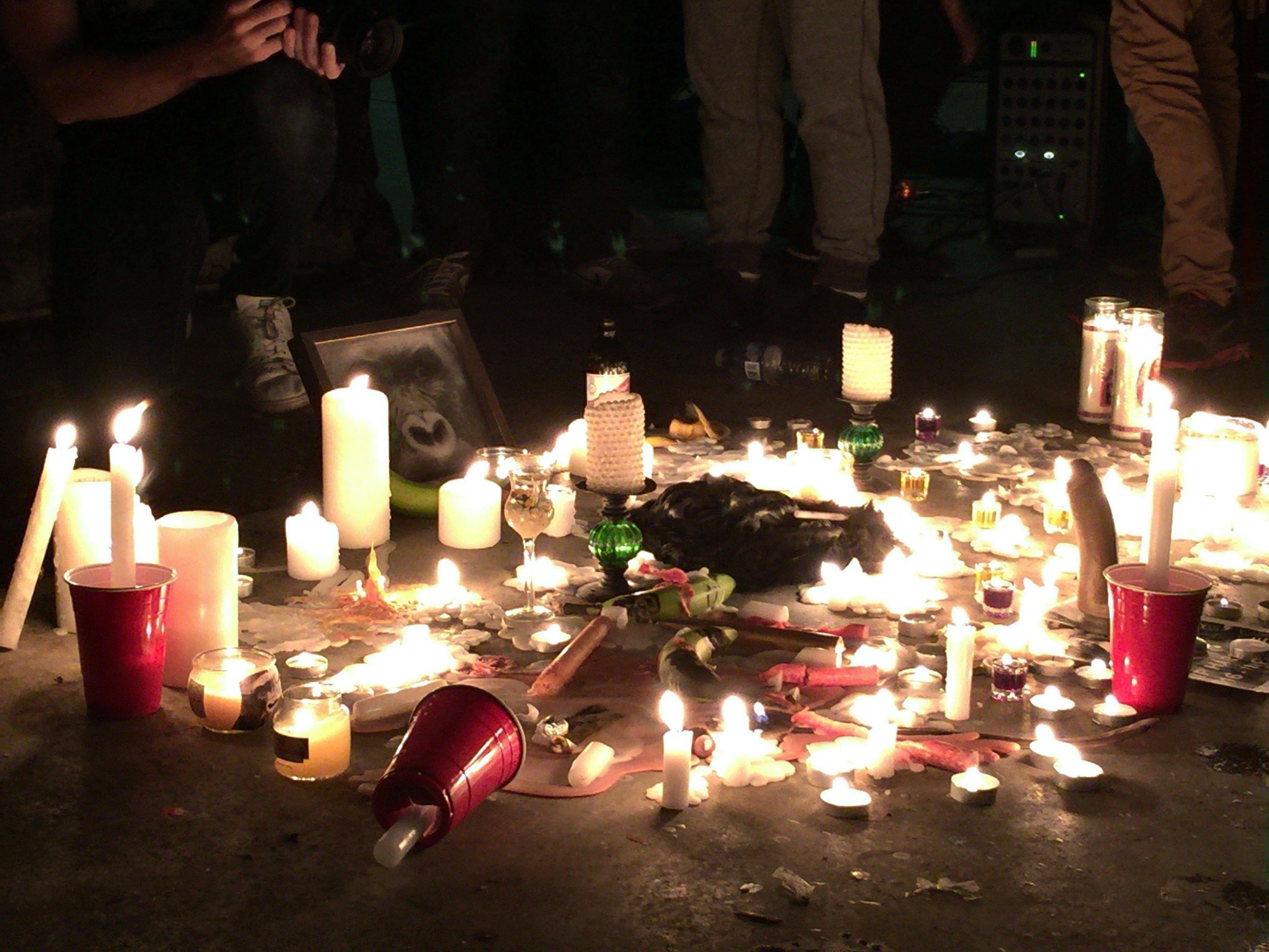 Candles sit on the ground at a vigil for Harambe the gorilla at Ryerson University, on Thursday September 22, 2016.