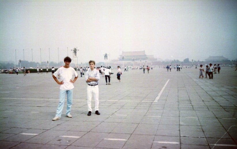 Justin Trudeau and brother Sacha Trudeau in Tiananmen Square during a visit to China with father Pierre Trudeau in 1990. (PMO)