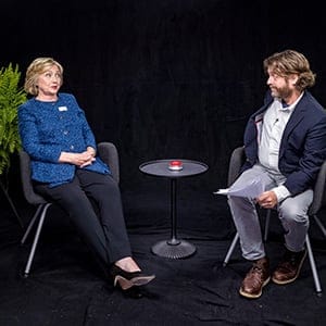 Democratic presidential candidate Hillary Clinton, left, appears with actor-comedian Zach Galifianakis during an appearance for the online comedy series, "Between Two Ferns." (FunnyorDie.com via AP)