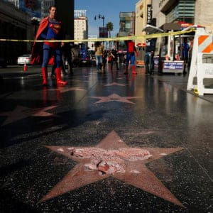 Donald Trump's star on the Hollywood Walk of Fame is seen after it was vandalized in Hollywood, California (Mario Anzuoni/Reuters)