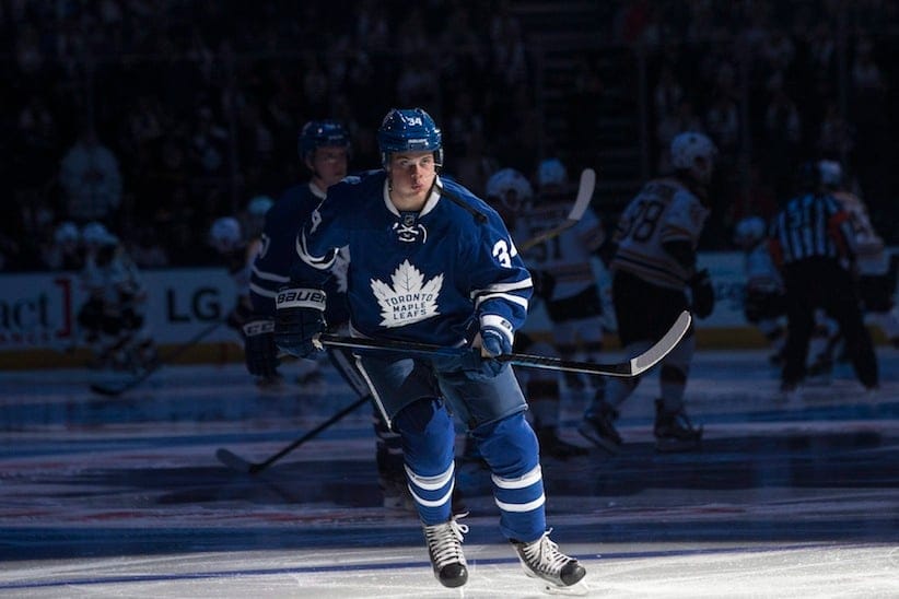 Toronto Maple Leafs' Auston Matthews takes part in a pre-game skate before their home opener against the Boston Bruins, in Toronto on Saturday, October 15, 2016. THE CANADIAN PRESS/Chris Young
