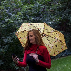 Angela Barsotti plays Pokemon Go in a park near her apartment in Toronto. (Photograph by Sarah Palmer)