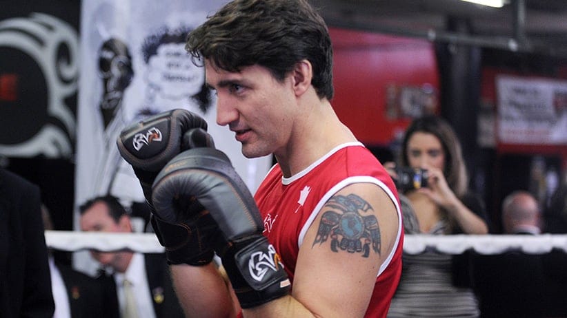 The Prime Minister of Canada, Justin Trudeau, boxing in New York, NY. 