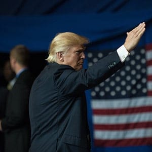 CANTON, OH - SEPTEMBER 14: Republican Presidential candidate Donald Trump greets supporters during a campaign rally at the Canton Memorial Civic Center on September 14, 2016 in Canton, Ohio. Recent polls show Trump with a slight lead over Democratic candidate Hillary Clinton in Ohio, a key battleground state in the 2016 election. (Jeff Swensen/Getty Images)