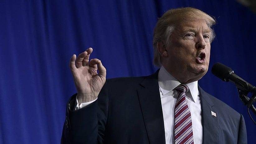 Republican presidential nominee Donald Trump speaks during a rally at the Delaware County Fair in Delaware, Ohio. MANDEL NGAN/AFP/GETTY IMAGES