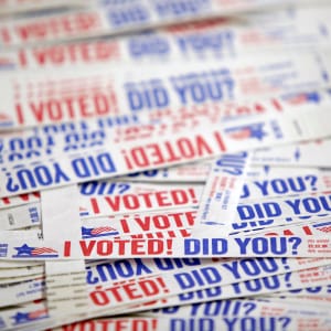 Wrist bands for voters after they cast their ballot are seen during early voting at a polling station in Chicago. (Joshua Lott/AFP/Getty Images)