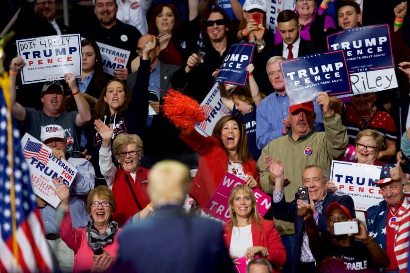 Supporters cheer Republican Presidential nominee Donald J. Trump during a rally at Giant Center in Hershey, Pennsylvania.  (Mark Makela/Getty Images)