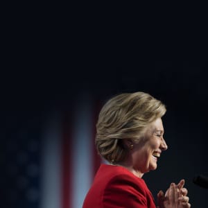 Democratic presidential nominee Hillary Clinton arrives for a rally at the Grand Valley State University Fieldhouse. (Brendan Smialowski/AFP/Getty Images)