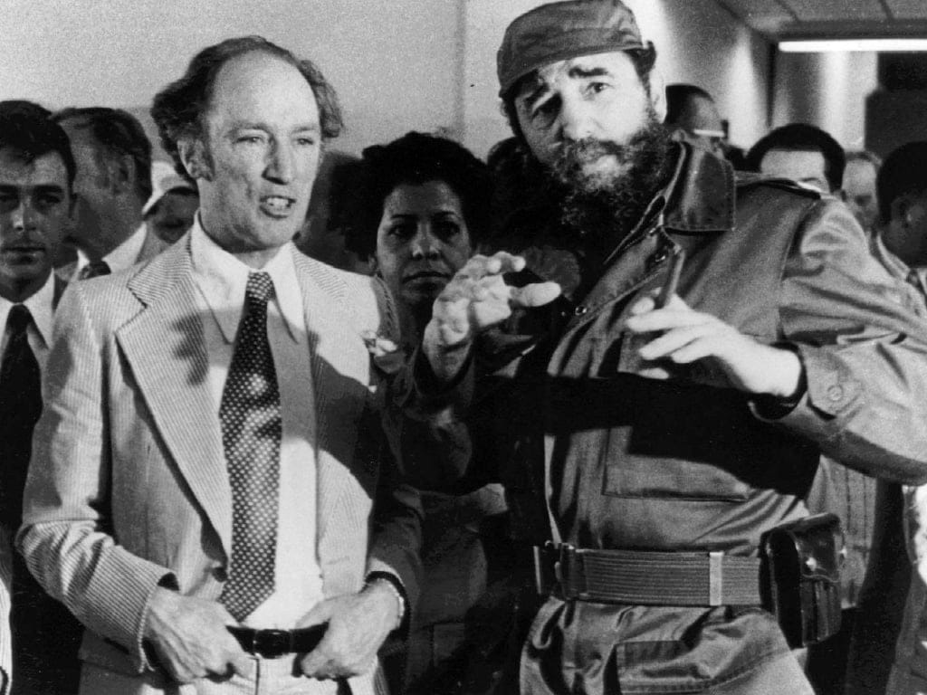Prime Minister Pierre Trudeau with Cuban President Fidel Castro during a visit in Havana on Jan. 27, 1976. (Fred Chartrand/CP)