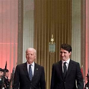 Prime Minister Justin Trudeau and U.S. Vice-President Joe Biden arrive at a state dinner on Thursday, Dec. 8, 2016 in Ottawa. (Justin Tang/CP)