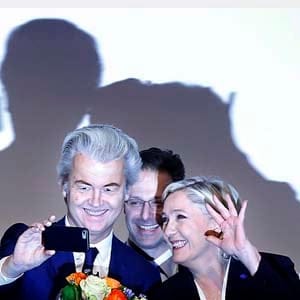 AfD (Alternative for Germany) chairwoman Frauke Petry, right, Far-right leader and candidate for next spring presidential elections Marine le Pen from France, center, and Dutch populist anti-Islam lawmaker Geert Wilders stand together after their speechesat a meeting of European Nationalists in Koblenz, Germany, Saturday, Jan. 21, 2017. (Michael Probst/AP/CP)