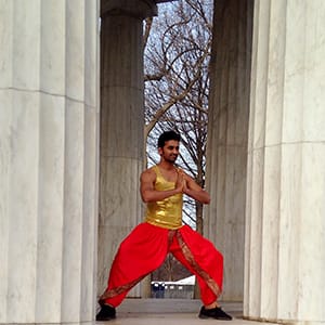 A performer with the Repulican Hindu Coalition poses for photographs at the War Memorial in Washington, D.C. on January 19, 2017. (Photograph by Sarah Palmer)