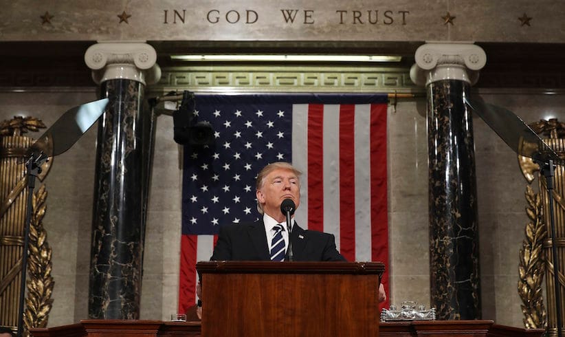 President Donald Trump addresses a joint session of Congress on Capitol Hill in Washington, Tuesday, Feb. 28, 2017.  (Jim Lo Scalzo/Pool Image via AP)