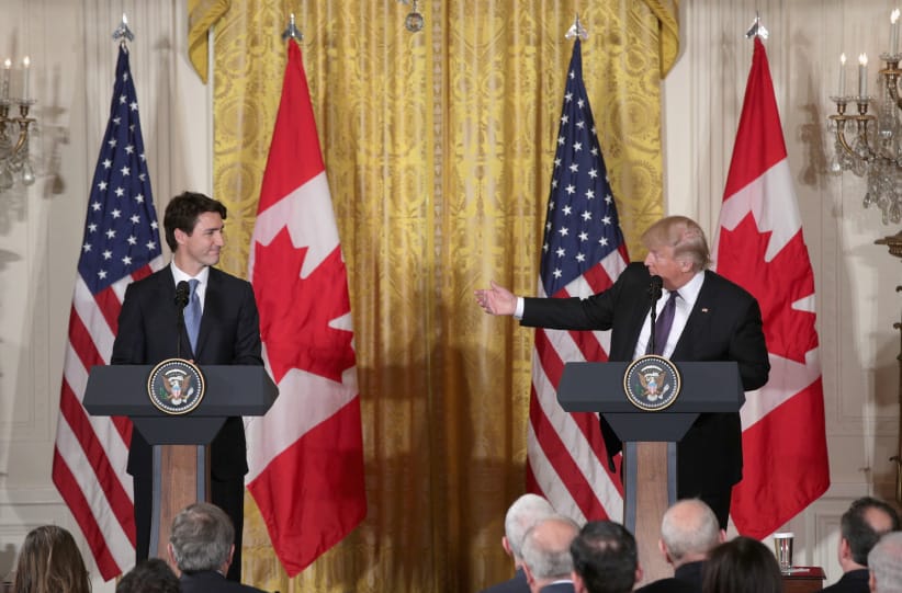 U.S. President Donald Trump (R) and Canadian Prime Minister Justin Trudeau participate in a joint news conference in the East Room of the White House on February 13, 2017 in Washington, DC. (Alex Wong/Getty Images)