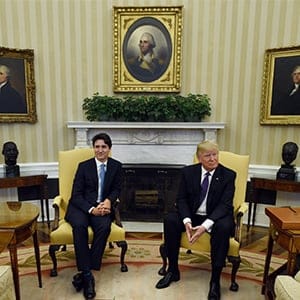 Prime Minister Justin Trudeau meets with U.S. President Donald Trump in the Oval Office of the White House, in Washington, D.C., on Monday, Feb. 13, 2017. (Sean Kilpatrick/CP)