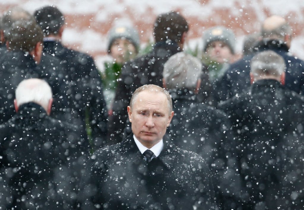 Russian President Vladimir Putin attends a wreath laying ceremony to mark the Defender of the Fatherland Day at the Tomb of the Unknown Soldier by the Kremlin wall in central Moscow, Russia February 23, 2017. (Sergei Karpukhin/Reuters)