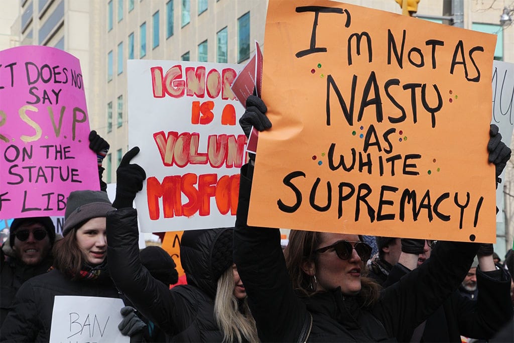 Thousands of Canadians took part in a massive protest against President Trump's travel ban on Muslims during the National Day of Action against Islamophobia and White Supremacy in downtown Toronto, Ontario, Canada, on February 04, 2017. (Creative Touch Imaging Ltd./NurPhoto/Getty Images)