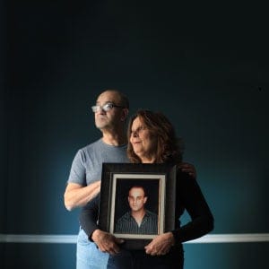 Nicole Nayel (right) and Amine Nayel hold a photograph of their son Fouad Nayel. Adam Picard, 33, was charged for the June 2012 killing of Fouad Nayel. Picard first-degree murder charge stayed after a four-year delay in the justice system.  (Dave Chan)