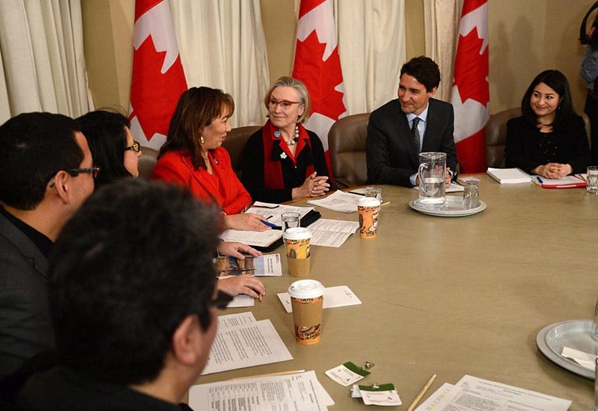 Prime Minister Justin Trudeau meets with the Native Women's Association on Parliament Hill in Ottawa on Wednesday, Jan 11, 2017. (THE CANADIAN PRESS/Sean Kilpatrick)
