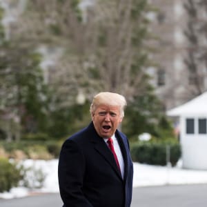 President Donald Trump at the White House in Washington, en route to events later Wednesday in Detroit and Nashville, March 15, 2017. Trump was to tour American Manufactured Vehicles and then speak to business and union leaders in Detroit before flying to Nashville to commemorate the 250th birthday of Andrew Jackson and hold a rally. (Al Drago/The New York Times/Redux)