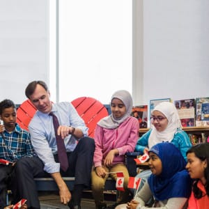 Canada's federal Finance Minister Bill Morneau takes part in the pre-budget ceremony of putting on new shoes at the Nelson Mandela Park Public School in Toronto, Monday March 20, 2017. (Mark Blinch/CP)