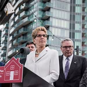 Ontario Premier Kathleen Wynne speaks about Ontario's Fair Housing Plan during a press conference in Toronto on Thursday, April 20, 2017. (Christopher Katsarov/CP)