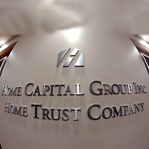 The entry to the Home Capital Group's headquarters is seen at an office tower in the financial district of Toronto, Ontario, Canada May 1, 2017. Picture taken using a wide angle lens. (Chris Helgren/Reuters)