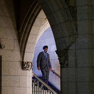 Canada's Defence Minister Harjit Sajjan arrives to speak to journalists on Parliament Hill in Ottawa, Ontario, Canada, May 1, 2017. (Chris Wattie/Reuters)