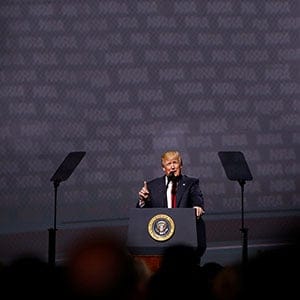 U.S. President Donald Trump delivers remarks at the National Rifle Association (NRA) Leadership Forum at the Georgia World Congress Center in Atlanta, Georgia, U.S. April 28, 2017. (Jonathan Ernst/Reuters)