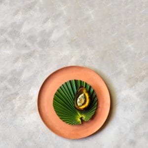 Avocado ice-cream, grilled avocado, ant paste and grilled mandarin skin oil. (Jason Loucas Photography)