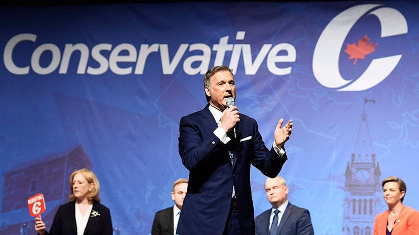 Conservative leadership candidate Maxime Bernier speaks during the Conservative Party of Canada leadership debate in Toronto on Wednesday April 26, 2017. (Nathan Denette/CP)