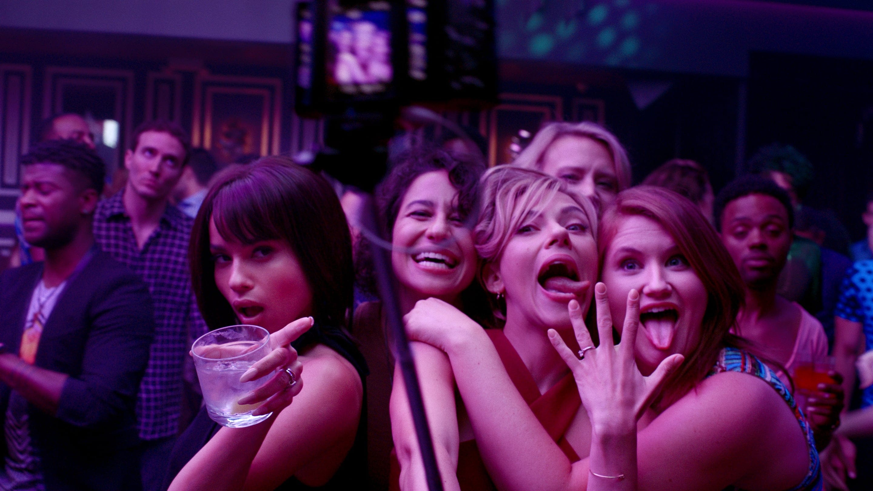 (L to R) Zoe Kravitz),  FIllana Grazer, Scarlett Johansson, Kate McKinnon and Jillian Bell in 'Rough Night' / courtesy of Columbia Pictures