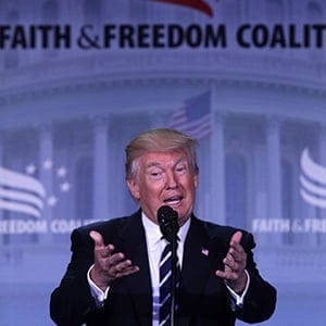 WASHINGTON, DC - JUNE 08:  U.S. President Donald Trump speaks during the Faith &amp; Freedom Coalition's Road to Majority Conference June 8, 2017 in Washington, DC. Former FBI Director James Comey testified at a highly anticipated hearing before the Senate Intelligence Committee at the same time on Capitol Hill regarding his firing by President Trump.  (Alex Wong/Getty Images)