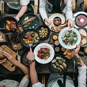 Table with food, top view. (Olga Klochanko/Shutterstock)