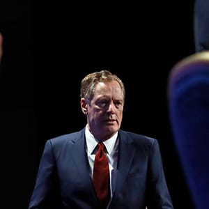U.S. Trade Representative Robert Lighthizer, center, arrives for a news conference, Wednesday, Aug. 16, 2017, at the start of NAFTA renegotiations in Washington. (AP Photo/Jacquelyn Martin)