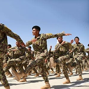 Afghan National Army (ANA) soldiers march during a ceremony for the completion of their training at a military base in Herat on May 29, 2017. (Hoshang Hashimi/AFP/Getty Images)