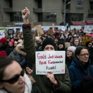 Demonstrators attend the Women's March to protest President Donald Trump, in Montreal, Canada on January 21, 2017. Thousands of people gather in Montreal in support of women's rights as thousands are doing the same in Washington, D.C. after the inauguration of Donald Trump. (Amru Salahuddien/Anadolu Agency/Getty Images)