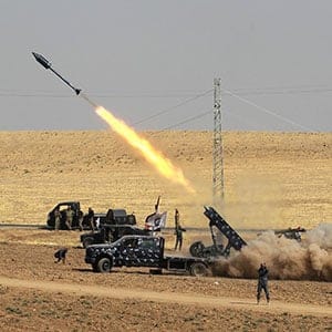 A picture taken on October 26, 2017 shows rockets being launched from Iraqi security forces' against Kurdish Peshmerga positions in the area of Faysh Khabur, which is located on the Turkish and Syrian borders in the Iraqi Kurdish autonomous region.  (AHMAD AL-RUBAYE/AFP/Getty Images)