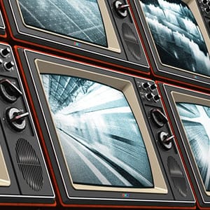 Wall of old TV screens