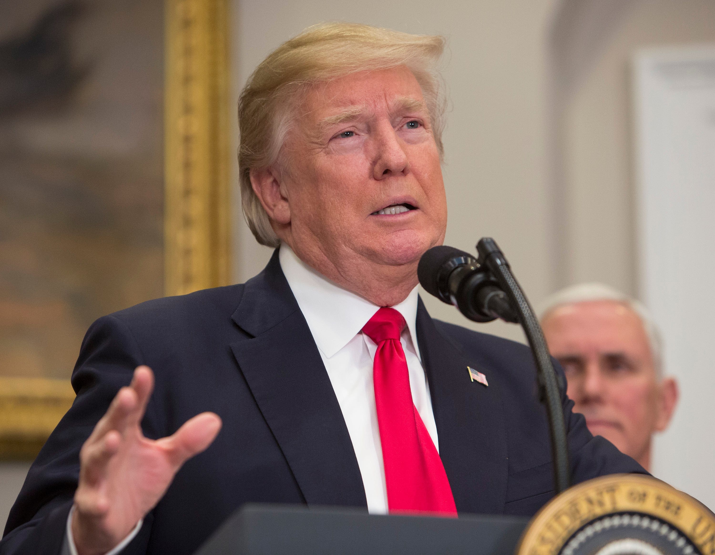 U.S. President Donald Trump speaks at the swearing-in ceremony for Alex Azar, the new Secretary of the Department of Health and Human Services on January 29, 2018 at The White House in Washington, DC.  (Photo by Chris Kleponis-Pool/Getty Images)