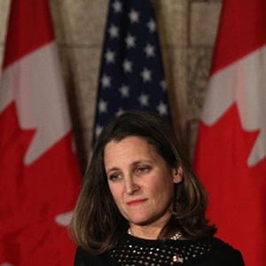 Canada's Minister of Foreign Affairs Chrystia Freeland and US Secretary of State Rex Tillerson hold a joint press conference on Parliament Hill in Ottawa, Ontario, December 19, 2017. 
Canada and the United States announced Tuesday they will host a summit of foreign ministers in Vancouver on January 16, including envoys from Japan and South Korea, to seek progress on the North Korean nuclear crisis. / AFP PHOTO / Lars Hagberg        (Photo credit should read LARS HAGBERG/AFP/Getty Images)